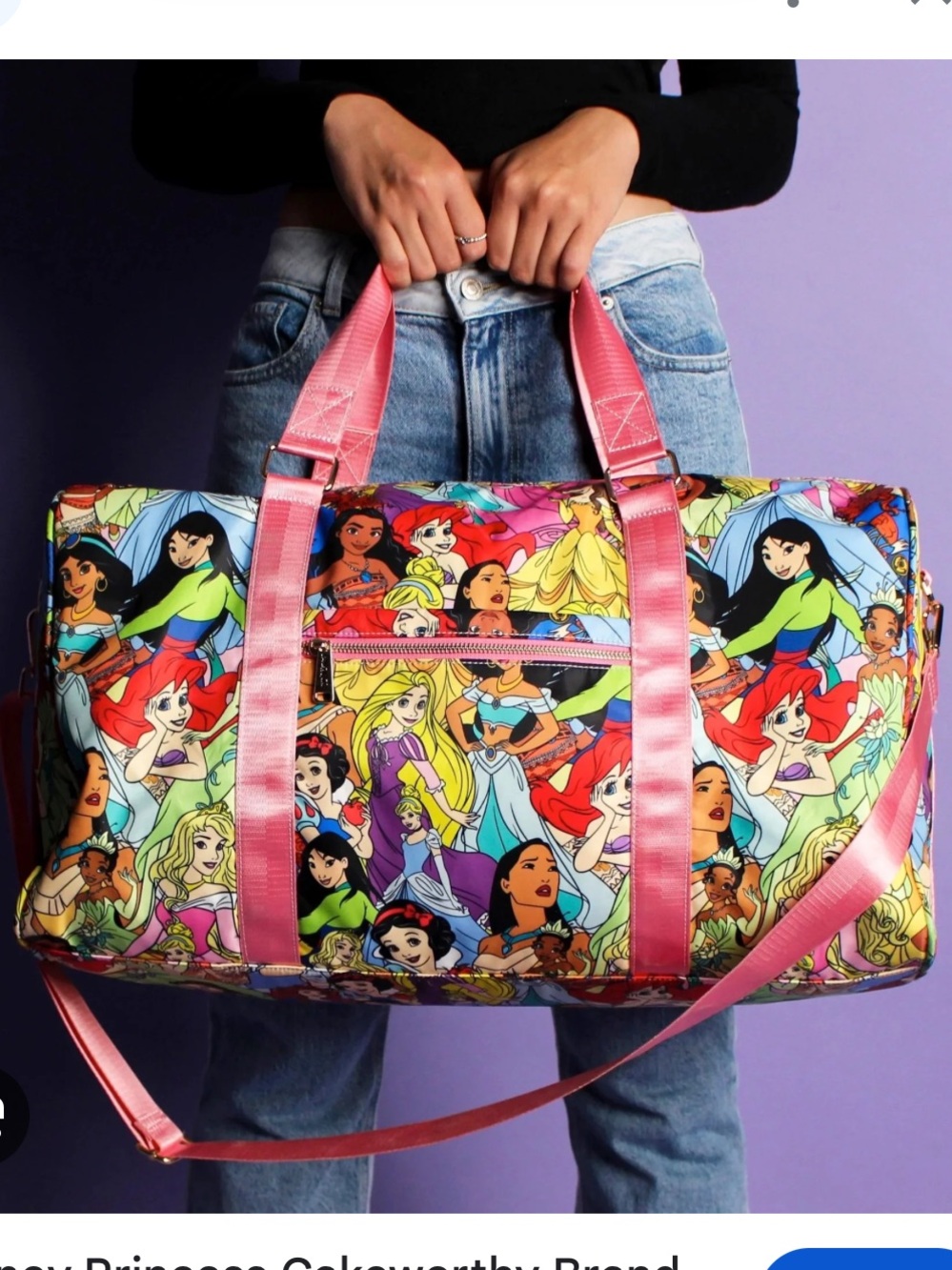 Cakeworthy Princess AOP Print Travel Duffel Bag with Pink Straps
